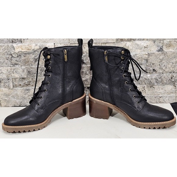 NEW Crown Vintage Boots Womens 10M Black Leather Yuliana Combat Lace-Up Lug Sole - Picture 8 of 13